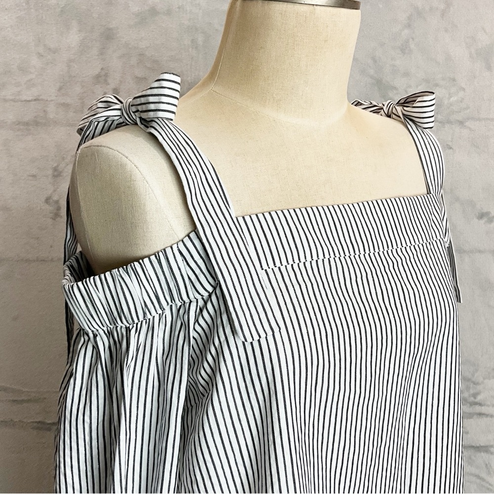 Michael Kors Blouse Womens Medium Off The Shoulder Tie Long Sleeve Stripe Top